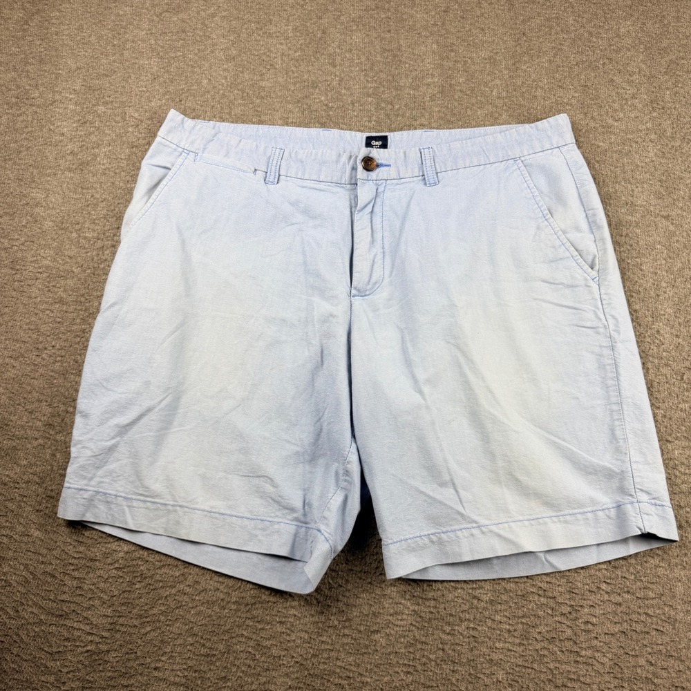 Gap Mens Lived-In Shorts Size 38 Light Blue Oxford Cotton Flat Front‎ Casual 9"